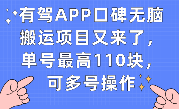 有驾App口碑搬砖项目 每单100+ 可批量操作 官方限时活动