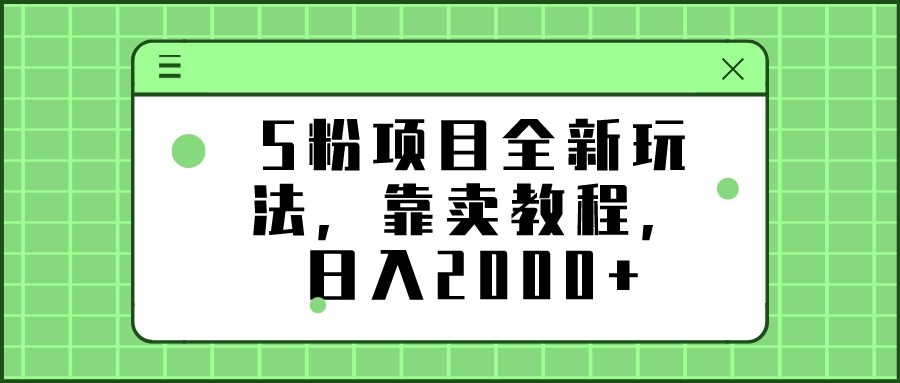 S粉项目全新玩法，靠卖教程，日入2000+