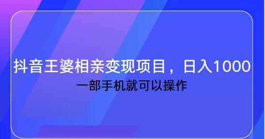 抖音王婆相亲变现私域项目/日入1000+ 