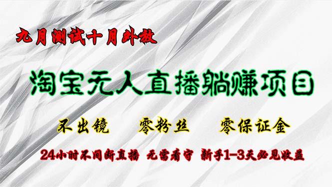 淘宝无人直播最新玩法，九月测试十月外放，不出镜零粉丝零保证金，24小时无值守，新手1-3天必见收益！